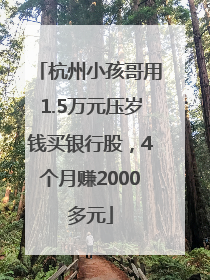 杭州小孩哥用1.5万元压岁钱买银行股，4个月赚2000多元